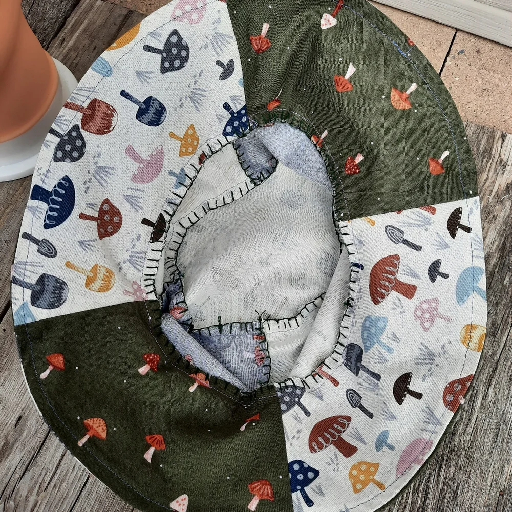 Mushrooms handmade bucket hat L 2 tone